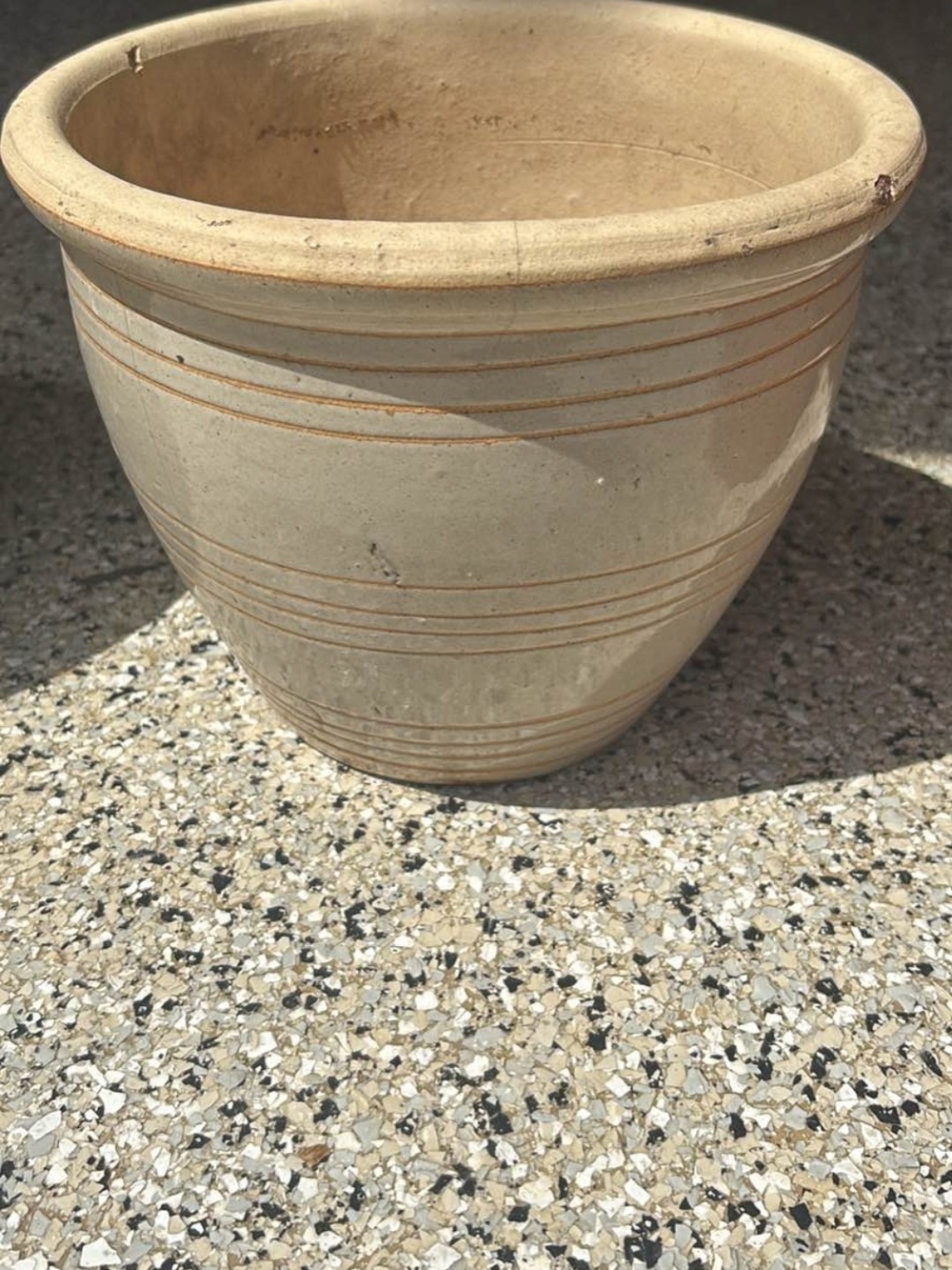 Neutral Tan Ceramic Planter with Subtle Stripe Detail